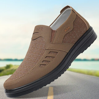 Brejing old beijing cloth shoes men's shoes for middle-aged and elderly soft-soled non-slip dad shoes light and comfortable single shoes breathable men's casual shoes khaki brj-33303 42