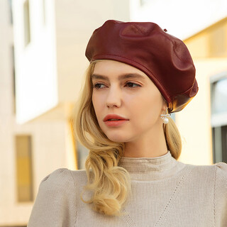 Ee early spring new product casual versatile sheepskin beret british fashion hat for women 9040 burgundy adjustable