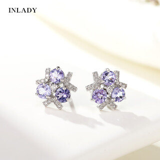 Qiao wu qiao nu (in lay) 2021 new tanzanite earrings women's silver jewelry versatile crape myrtle star earrings niche high-end original design violet binglinghua