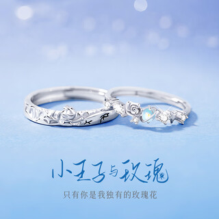 Glten little prince and rose couple ring silver pair of rings female birthday gift proposal wedding anniversary gift for boyfriend, girlfriend and wife