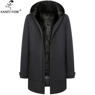 Caniti mink lining men's coat real mink fur one-piece mid-length hooded parka with rex rabbit sleeves middle-aged dad style black xl
