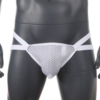 Men's sexy underwear men's thong low waist back empty double butt mesh breathable sexy sexy underwear white m