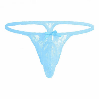 Roselex confidential delivery european and american lace thong transparent mesh men's t-string pants seamless temptation sexy sexy aqua blue m