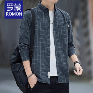 Romon pure cotton long-sleeved shirt for men 2025 spring and autumn plaid non-iron top trendy fashion casual shirt jacket for men 2306 black plaid m 90-110jin jin equals 0.5 kg