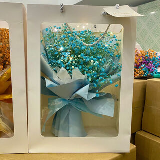 Love 520 holiday gift for girlfriend, baby's breath dried flower roses large bouquet birthday gift niche graduation gift for girls blue baby's breath bouquet (including gift bag light)