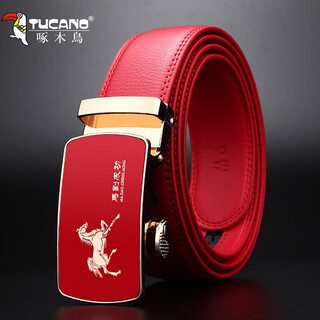 Woodpecker red belt men's genuine leather valentine's day belt fashionable men's cowhide red trouser belt style 16