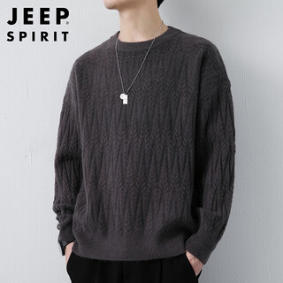 Jeep spirit jeep sweater men's autumn and winter korean style sweater men's corrugated sweater bottoming shirt medium gray xl
