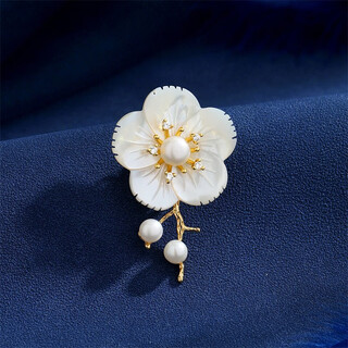 Marco bizzarri hidden tea brooch, high-end female shell, camellia and pearl corsage, niche design pin, 520 valentine's day gift, 520 gift for girlfriend, birthday gift for best friend