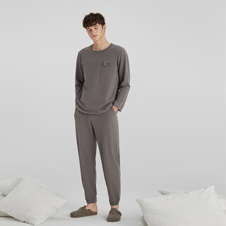 Chundu soft new couple pajamas autumn women's long-sleeved thickened brushed velvet men's home wear autumn and winter suit dolphin gray (men's style) 2xl