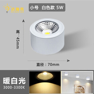 超薄明装小射灯led圆形7 9 12cm公分免开孔5W7W过道灯10W15W卧室 【小号】白色5W暖白光