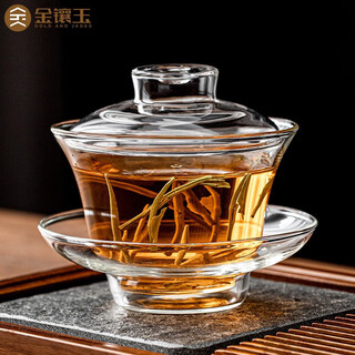 Gold inlaid jade glass teacup, glass tureen, high borosilicate heat-resistant and explosion-proof teacup, sancai tureen 150ml