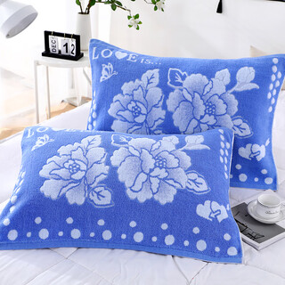 Ha zun shanghai old-fashioned jacquard pillow towel pure cotton terry pair of adult couple home wedding single pillow towel wu nian dian peony blue 2 pack