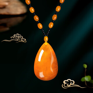 Ziweidai guaranteed official beeswax pendant old sweater chain amber long necklace chicken oil yellow ethnic style hanging large water drop