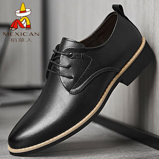 Scarecrow leather shoes men's business casual shoes men's formal shoes derby shoes british comfortable versatile wear-resistant flat bottom d16205 black 42