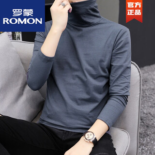 Romon turtleneck bottoming shirt men's autumn and winter slim solid color trendy brand thin long axis t-shirt casual top turtleneck dark gray gw cotton thin xl