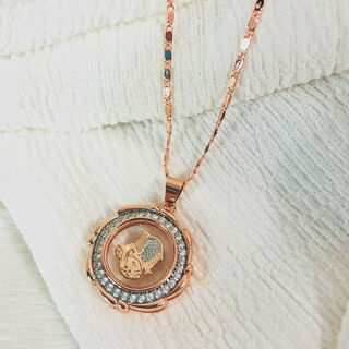 Hengchengxiang hoecenxar sense rose gold whirlwind 18 gold color rotating zodiac pendant, temperament women's fashion and versatile necklace, whirlwind rose gold zodiac monkey chain