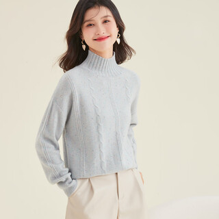 Jinju thickened 100% sheep wool autumn and winter new high collar commuting dropped shoulder sleeves cable sweater women's cardigan