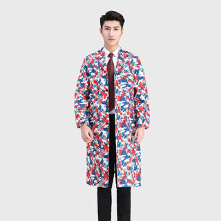 Guiren xiong plus velvet thickened smock, warm coat, men's and women's work clothes, waterproof and oil-proof camouflage long coat, kitchen long-sleeved labor insurance suit, regular without hood, red and blue flowers, medium size (120-170)