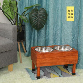 Huameilong dog bowl for medium and large dogs double bowl golden retriever solid wood frame stainless steel anti-tip dog bowl dog bowl rack fixed to protect cervical vertebra red unengraved model