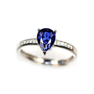 Erli drop-shaped sapphire ring women's 925 sterling silver ring tanzanite colored gemstone japanese and korean opening adjustable white gold