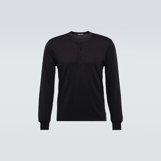Tom ford men's lyocell and cotton henley long-sleeved top p00817753 black 2xl cn 195/108a