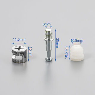 Jiaojing three-in-one connecting piece screw nut eccentric gurney wardrobe drawer panel desk assembly fastening accessories (12 iron wheels + 25 metal rods + rubber particles) 20 sets