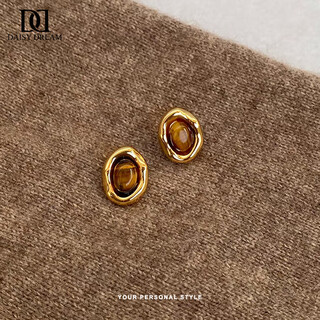 Daisy dream925 silver needle tiger eye stone earrings retro irregular earrings feminine niche earrings 2025 new maillard tiger eye stone earrings 925 silver needle