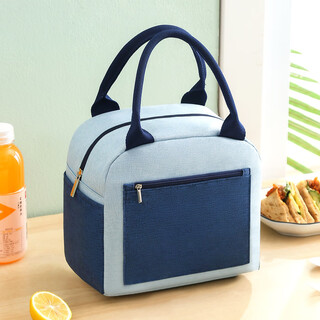 Sweet bean grass japanese style lunch box bag hand to improve appearance lunch bag office worker hand bag with rice bag insulated lunch bag ins style light and dark blue high appearance lunch bag