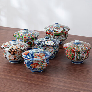 Mino yaki ancient imari bowl set with lid, personalized japanese style imported gold hand stew pot, glazed household tea bowl, chrysanthemum painted peony