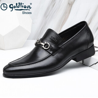 Goldlion men's shoes autumn business casual shoes men's black british formal leather toe layer cowhide black 38
