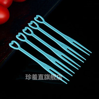 Disposable fruit forks, individually packaged plastic fruit inserts, fruit shop commercial fruit picks, 10,000 pieces in the whole box, heart-shaped blue forks, 10,000 pieces, simple packaging