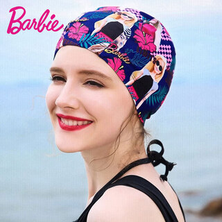 Barbie fashion printed long hair ear protection swimming cap women's swimsuit fabric high elasticity comfortable quick drying breathable swimming equipment