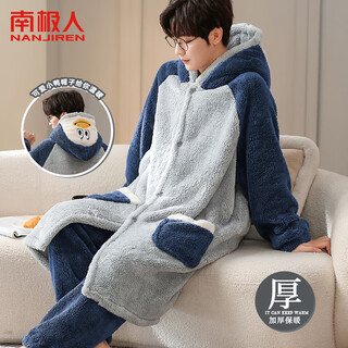 Antarctic cartoon hooded pajamas men's pajamas men's winter flannel plus velvet thickened home clothes xl
