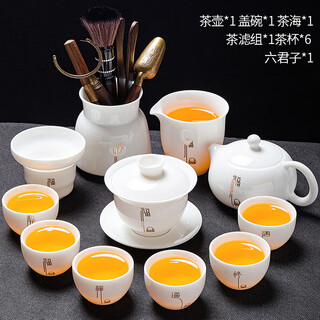 Jingci zhai dehua white porcelain zen tao style mutton-fat jade white porcelain kung fu tea set set household light luxury high-end ceramic new style mutton-fat jade (blessing) pot and bowl combination 11 pieces