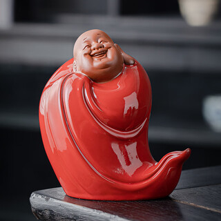 Yuxuan purple sand tea pet welcomes wealth and brings blessings to maitreya buddha pieces, handmade fine tea play tea with office and home furnishings zy--nafu maitreya purple sand red dress