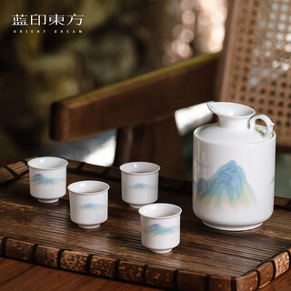 Blue printed oriental jingdezhen ceramic wine set household chinese style wine jug wine warmer the dragon sings thousands of miles across the country