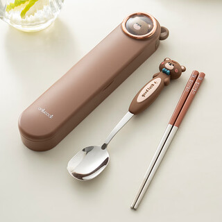 Onlycook 316 stainless steel children's portable tableware student eating chopsticks and spoon set cute storage box 316 chopsticks and spoon two-piece set bear