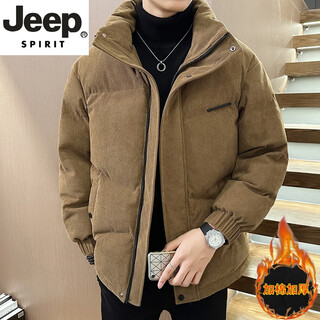 Jeep spirit high-end corduroy cotton coat men's winter thickened warm cotton coat trendy brand stand collar bread coat winter coat 9720 khaki m (about 85~105jin jin equals 0.5kg can be worn)