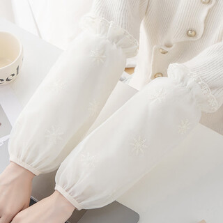 Queenjoy autumn and winter chinese valentine's day double layer lace long anti-fouling sleeves for women adults work down jacket sleeves home sleeve protectors double layer snow beige