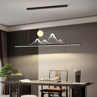 Leading landscape restaurant lamp new chinese style long chandelier modern simple mountain reflecting moon tea room chandelier nordic dining table lamp 1337-black-100cm-three colors