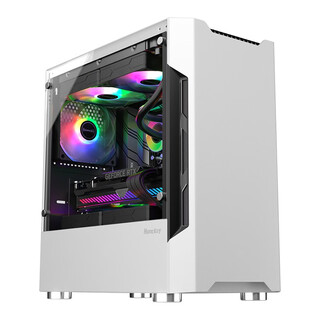 Huntkey gx580h case computer desktop case matx mid-tower water-cooled mini case glass side transparent game case empty case dustproof simple and stylish 580hmini version white (matx small case)