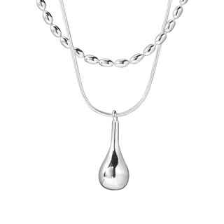 925 sterling silver double layer necklace for women 2023 autumn and winter new rice grain water drop pendant clavicle chain fashionable n1274 plain silver 925 silver