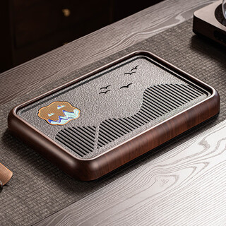 Craftsman's tea tray black gold magnet dry infusion tray household high-end rosewood frame tea table office tea set tray black gold magnet painted mountain bird walnut tea tray 40cm