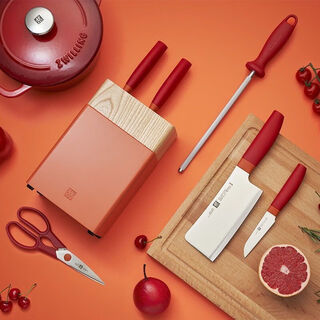 双立人（ZWILLING）双立人NOWS高端刀具套装菜刀水果刀骨刀剪刀切肉刀7件套石榴红 18cmNows刀具7件套石榴红