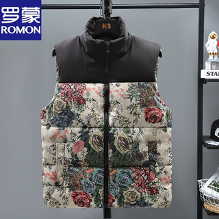 Luo meng 2025 winter men's stand collar cotton vest color stitching trendy waistcoat vest couple casual jacket m01#02 color s recommended 80-100jin jin is equal to 0.5 kg
