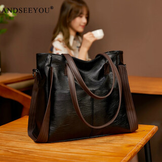 ANDSEEYOU真皮女包2025新款潮秋冬大包大容量羊皮软皮时尚手提包单肩斜挎包 黑色