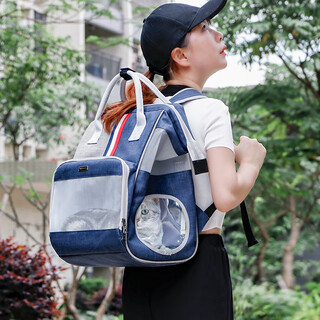 DO DO PET猫包宠物双肩包透气猫咪包猫袋泰迪博美狗狗便携外出门双肩背书包 宝蓝-适用12斤内猫咪-10斤内狗狗