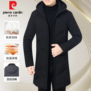 皮尔卡丹（pierre cardin）高档羽绒服男士中长款冬季加厚中青年帅气中年白鸭绒外套 黑色 XL 【建议135-155斤】