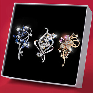 Sendme flower brooch set, high-end corsage, suit pin, fashion accessories, birthday gift for girlfriend, 3 light luxury flower brooches, gift box