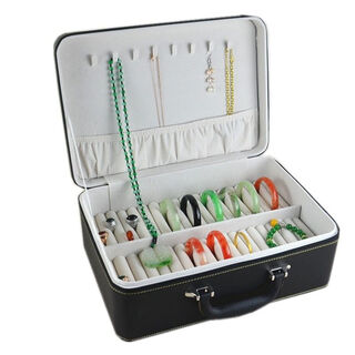 Bracelet storage box jewelry box leather jewelry storage suitcase multiple large capacity household jewelry jade jade gold 36-bit bracelet box black outside and beige inside